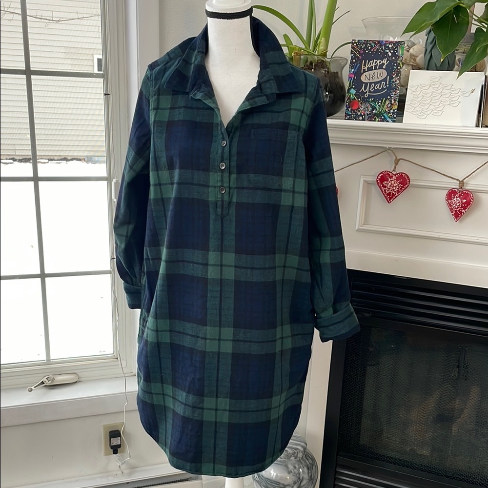 LL Bean Relaxed FitGreen and Blue Plaid Shirt Dress